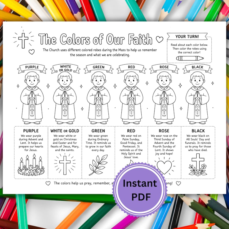 Holy Robe Paint Chart Liturgical Coloring Robes Activity Understanding Catholic Mass for Kids ...