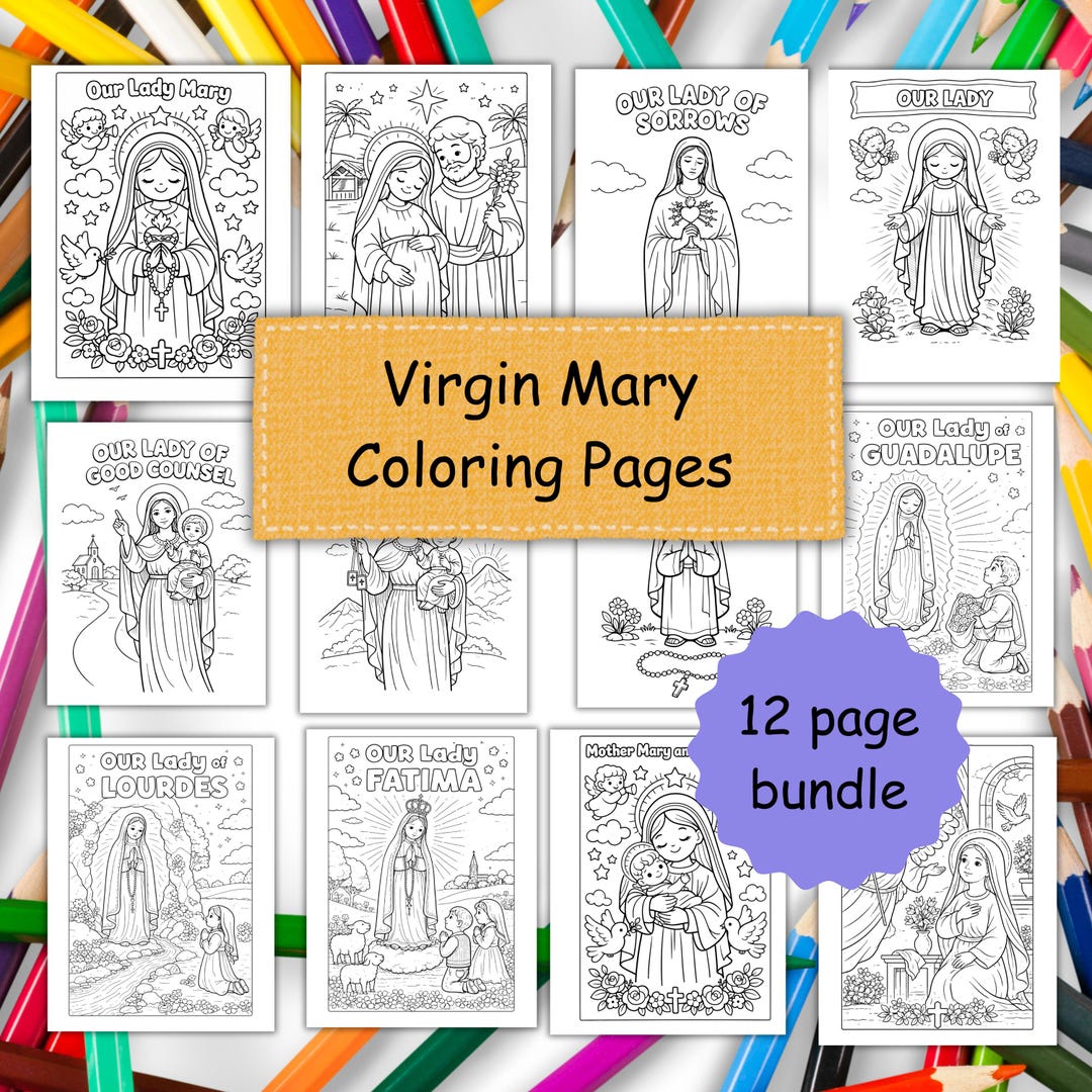 Virgin Mary Coloring Pages Printable Set of 12 | Catholic Coloring ...