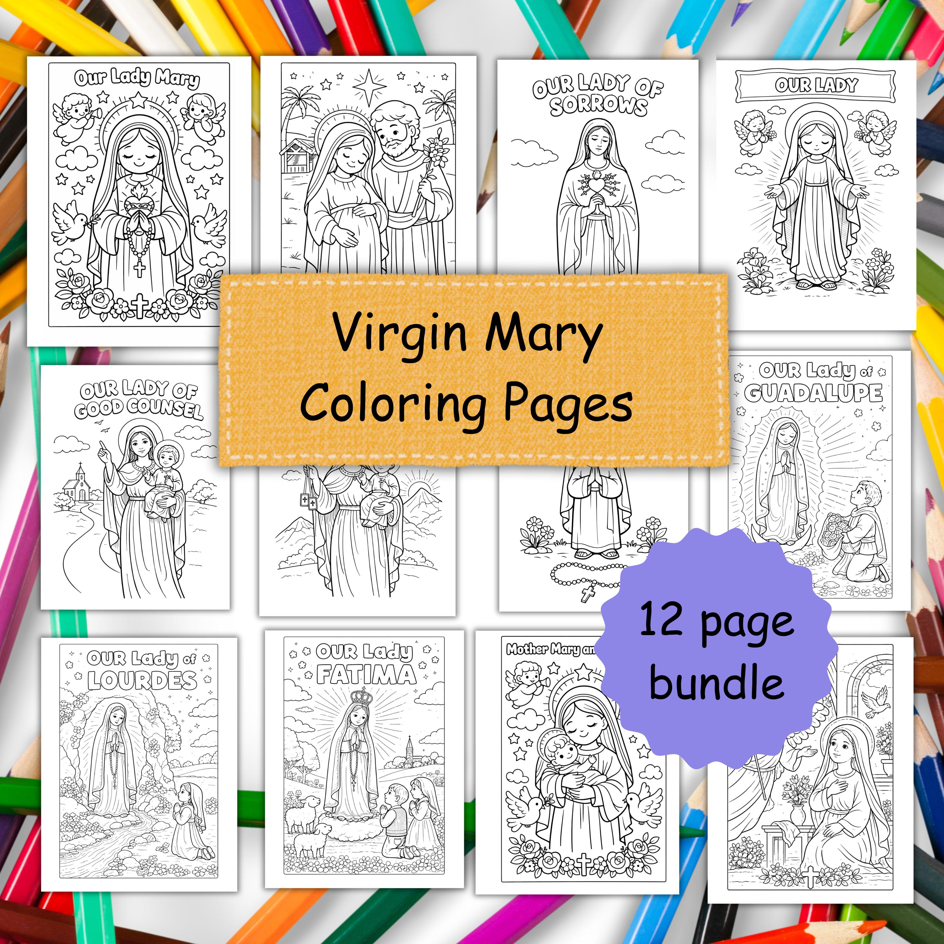 Virgin Mary Coloring Pages Printable Set of 12 | Catholic Coloring ...