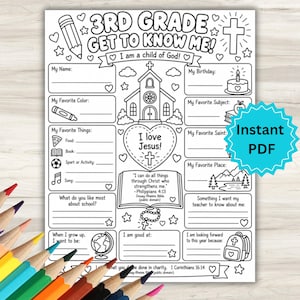 Catholic 3rd Grade Get to Know Me Back to School Activity | Catholic Classroom | Elementary School, Catholic Teaching  (PDF Download)