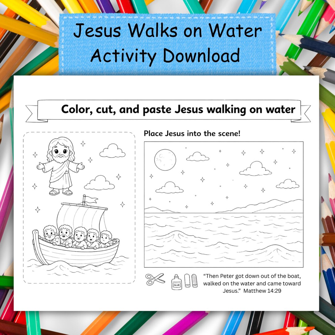 Jesus Walks on Water Bible Coloring Craft Page, Understanding Christian ...