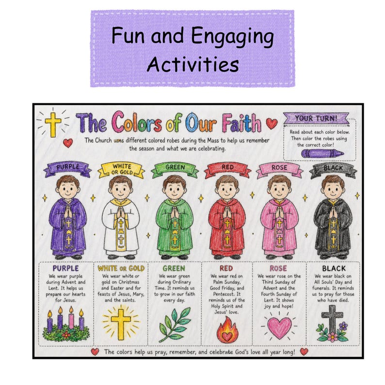 Holy Robe Paint Chart Liturgical Coloring Robes Activity Understanding Catholic Mass for Kids ...