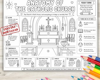 Anatomy of the Catholic Church Activity, Understanding Catholic Mass For Kids, Mass Quiet Activity,  Catholic Teaching, (PDF Download)