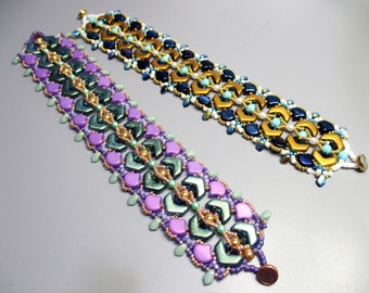 Beading tutorial - Bracelet Alhambra- Chevronduo ,Ginko, Czech pearls, Crystal beads, Gekko, Japanese beads