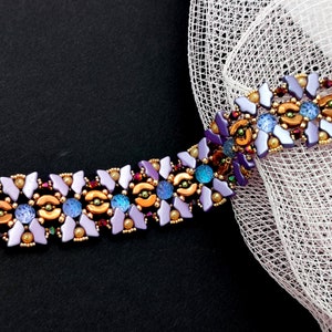 Beading Tutorial Bracelet Ramona Baroque 2 holes beads, Delos and Arcos 3 holes by Puca, Bicone Crystals, Pearls, and seed beads image 6