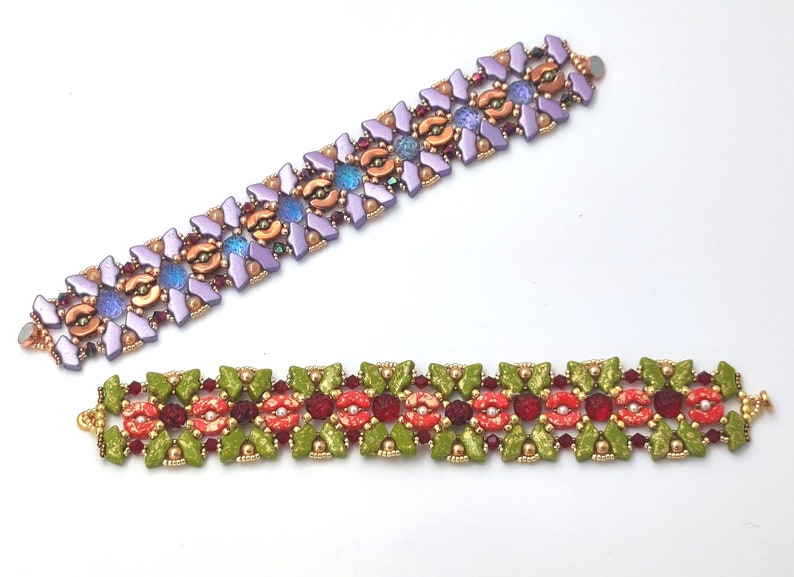 Beading Tutorial Bracelet Ramona Baroque 2 holes beads, Delos and Arcos 3 holes by Puca, Bicone Crystals, Pearls, and seed beads image 9