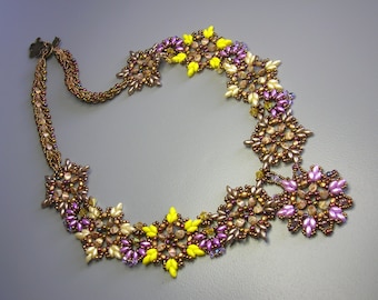 Tutorial - Fall Flowers necklace - Superduo, Pinch and O beads beading tutorial