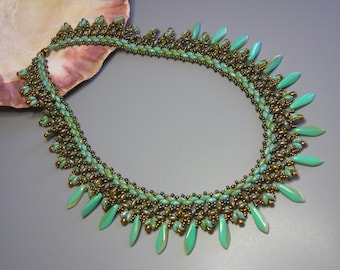 Tutorial - Caribbean Sea necklace - Superduo and Daggers beading tutorial