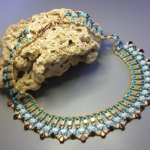 Tutorial -Sandy Necklace - Amos , Silky, Dropduo, Half Tila, Czech Mate and Fire Polish - beading tutorial