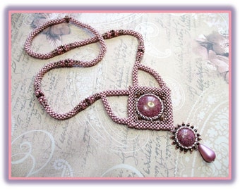 Beading Tutorial -Rosaline Pendant and necklace THREE FILES - Puca cabs, Pearl Drop, Preciosa Bicones, CRAW