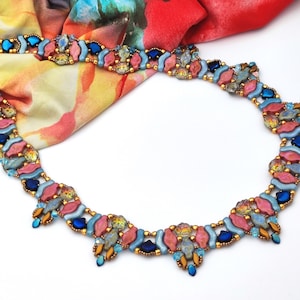 Beading Tutorial - Celine necklace - Navette beads, Baroque beads, Bridges, Ginko, Crystals, Gekko, StormDuo and seed beads