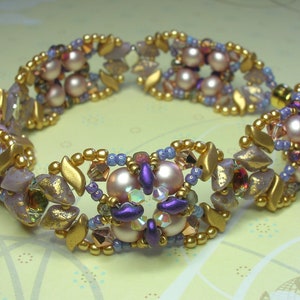 Tutorial - Lotus flower - StormDuo, GemDuo, SuperDuo, Czech pearls, Swarovski Bicones and seed beads beading tutorial bracelet