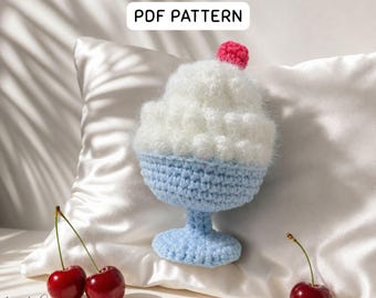 Molde de crochê para copo de sorvete | Bolsa para mini fones de ouvido, bolsinha para sundae de cereja (Download em PDF)