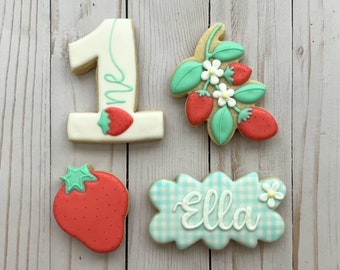 Strawberry Birthday Cookies- Decorated Sugar Cookies