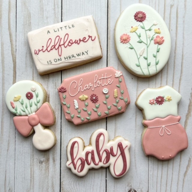 Personalized Wildflower Cookies- Pinks/white Decorated Sugar