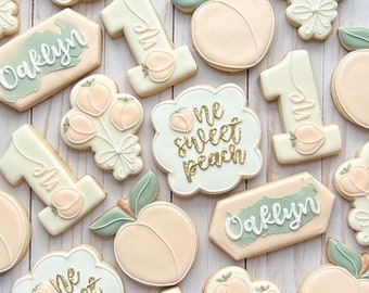 One Sweet Peach Birthday Cookies- Decorated Sugar Cookies