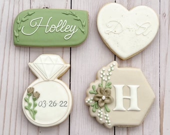 Neutral/ Greenery Wedding Cookies- Decorated Sugar Cookies