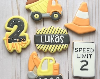 Personalized Construction Cookies- Orange/Black/ Yellow Decorated Sugar Cookies