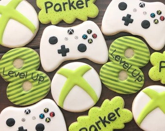 Green Gamer Birthday Cookies- Decorated Sugar Cookies