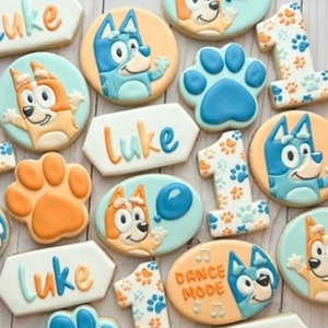 Personalized Bluey Cookies- Blue/ Orange Decorated Sugar Cookies
