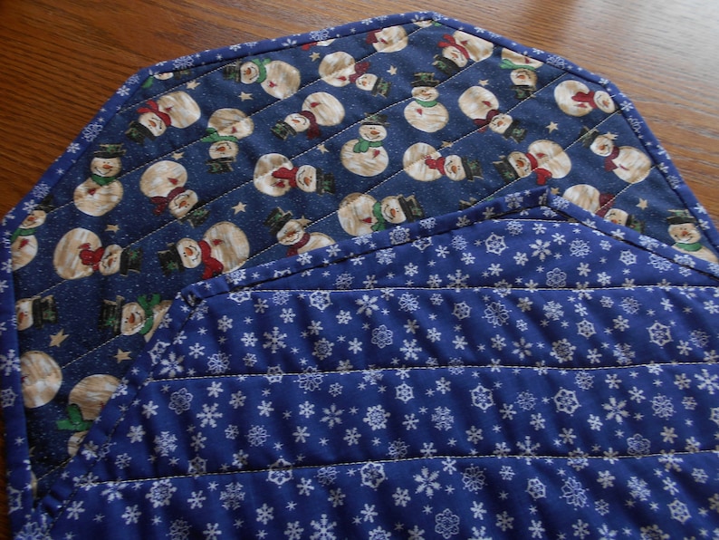 Winter Table Runner Snowman Table Runner Quilted Reversible Snowman and SnowFlakes Table Runner