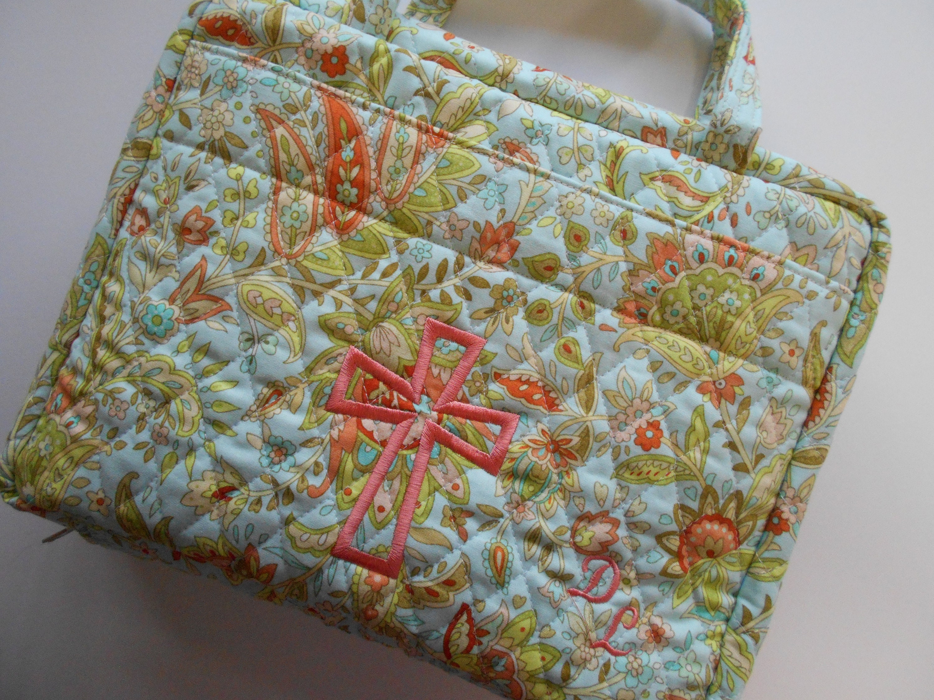 Zipper Bible Cover Quilted Bible Cover Cross Embroidery Etsy