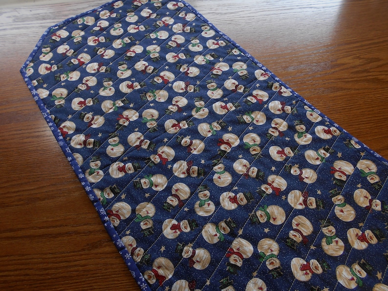 Winter Table Runner Snowman Table Runner Quilted Reversible Snowman and SnowFlakes Table Runner