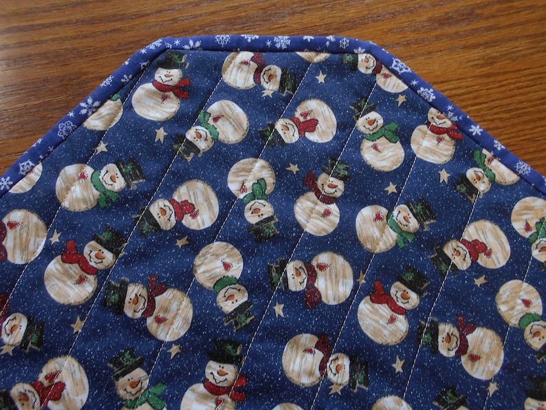 Winter Table Runner Snowman Table Runner Quilted Reversible Snowman and SnowFlakes Table Runner