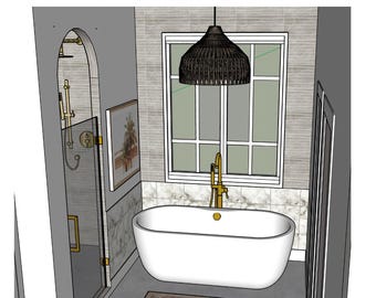 3D Bathroom Design Rendering: Custom Interior Design Plan & Elevations