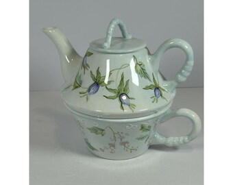 Juego de tetera de cerámica de 3 piezas pintada a mano de Tracy Porter para una persona, EVELYN