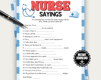 Nurse Sayings Game, Fun Nurse Game for Medical Party, Hospital Nurse Party Trivia Quiz, Nurse Week Activity, Retirement Nurse Medical Game
