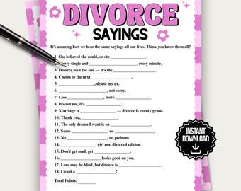 Divorce Sayings Game, Funny Divorce Party Game for Adults, Breakup Party Game, Divorce Games, Divorce Celebration, Ladies Girls Night Games
