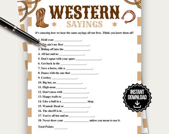 Western Sayings Game, Western Theme Game for Adults, Western Activities, Western Birthday Rodeo, Western Trivia Quiz, Cowboy Cowgirl Games