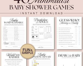 Baby Shower Games Bundle, 40 Minimalist Printable Games, Baby Trivia, Guess Who, Emoji Pictionary, Mad Libs, Gender Neutral Baby Shower