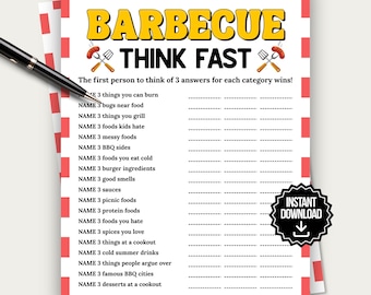Bbq Think Fast Game, Fun Barbecue Game for Adults Kids, Backyard Burger Party Think Quick, Garden Party Summer Bbq Activity, Cookout Game