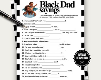 Black Dad Sayings Game, Baby Shower Games for Black Dads, Black Daddy Sayings, Black Father Saying Black Baby Shower Game Fathers Day Trivia