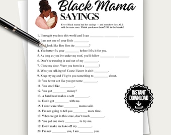 Black Mama Sayings Game, Black Baby Shower Game, Fun Baby Shower Game, Black Mama Sayings Game, Baby Shower Activity Fill in The Blank
