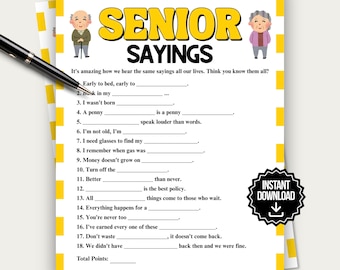 Senior Sayings Game, Fun Printable Senior Game for Elderly, Elderly Game for Senior Citizens Trivia Quiz, Activity for Seniors Icebreaker