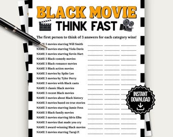 Black Movie Think Fast Game, Black Film Trivia Game, Movie Night Party Game, Think Fast Card Game, Black Cinema Game, Cultural Movie Game