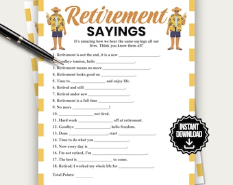 Retirement Sayings Game, Fun Printable Group Retirement Party Game, Retirement Trivia Quiz, Retirement Activity, Retiree Game Farewell Party