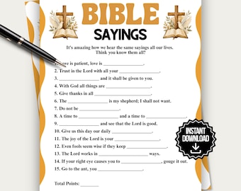 Bible Sayings Game, Fun Bible Trivia Quiz for Kids Adults, Sunday School Bible Game for Womens Ministry, Church Game, Family Christian Game