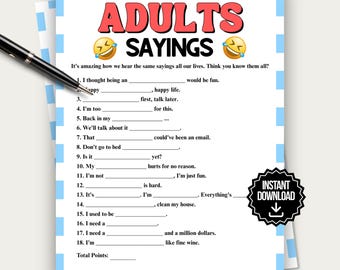 Adult Sayings Game, Fun Ice Breaker Game for Adults, Office Team Building Game, Family Reunion Game, Senior Game, Adult Birthday Party Game