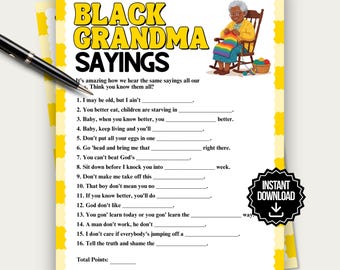 Black Grandma Sayings Game, Fun Game for Seniors and Black Family Reunion, Trivia for Seniors Activity, Elderly Icebreaker, Senior Riddles