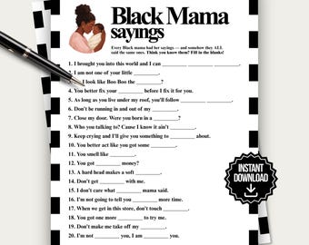 Black Mama Sayings Game, Black Baby Shower Game, Fun Baby Shower Game, Black Mama Sayings Game, Baby Shower Activity Fill in The Blank