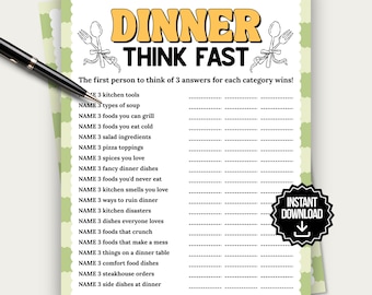 Dinner Think Fast Game, Fun Group Dinner Table Game, Dinner Party Game, Dinner Think Quick, Dinner Party Trivia Quiz Game Holiday Table Game