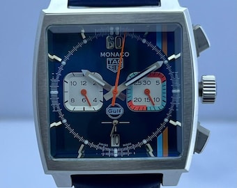 Herren Vintage TAG HEUER Monaco Golf Datum blaues Zifferblatt Armbanduhr