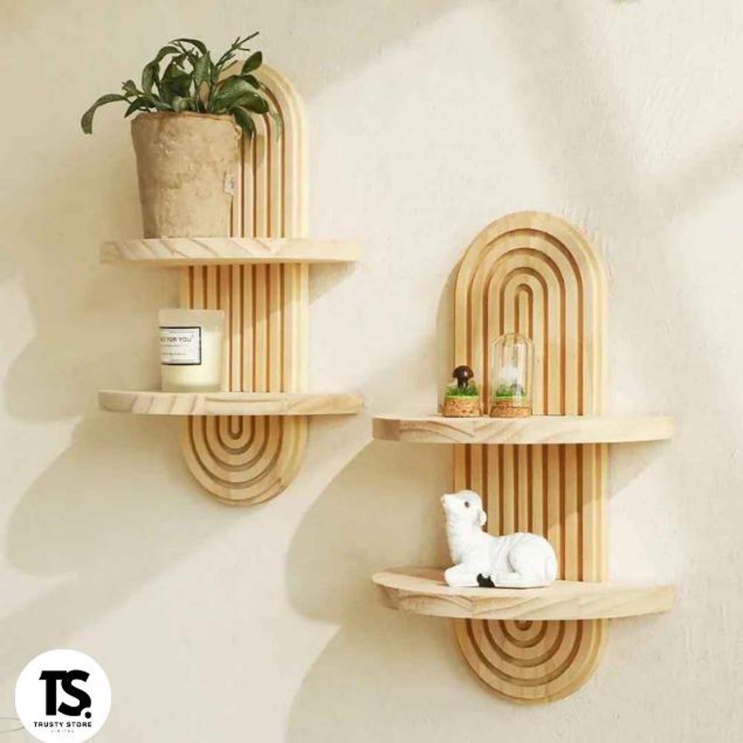 Wooden Wall Mounted Shelf | Boho Home Decor Rack | Modern Floating ...