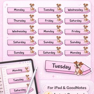 Cute Dog Digital Stickers for iPad | 30 Kawaii Puppy Stickers | Pink Planner Stickers | GoodNotes Sticker Pack | Instant Download
