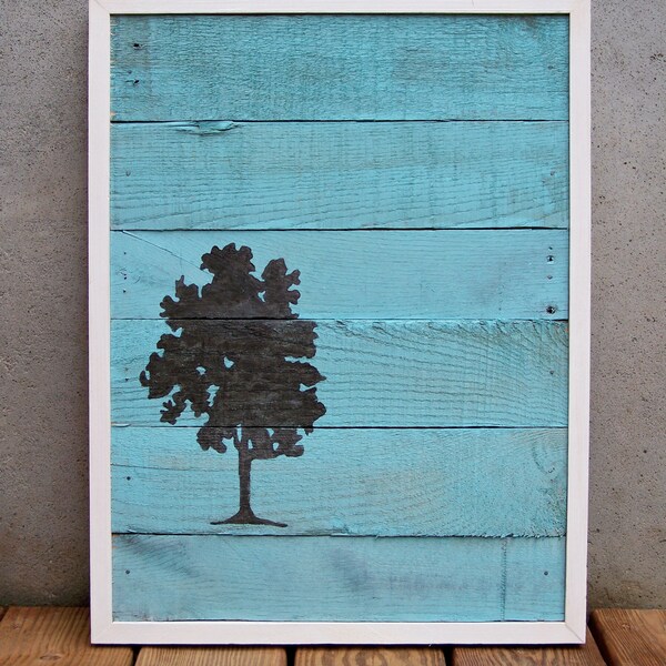 Reclaimed Wood Brown and Turquoise Tree Painting