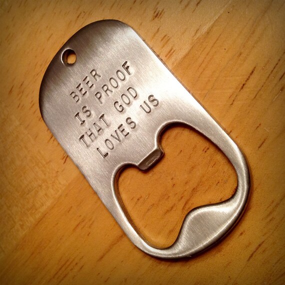 Items similar to Beer Quote Stamped Steel Bottle Opener Keychain on Etsy